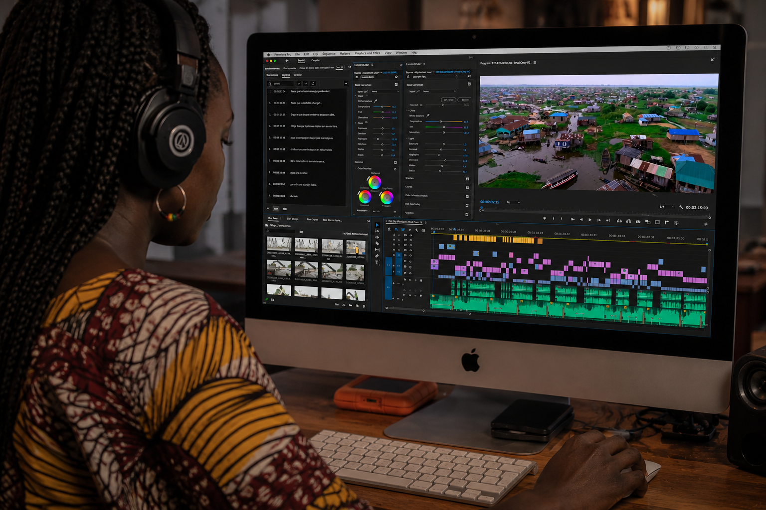 Post-production team working on video editing and motion design in Dakar, Senegal.