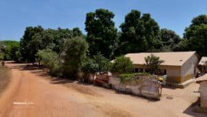 Aerial view of the village of Casamance in Ziguinchor, Senegal, showing the local architecture and vegetation.